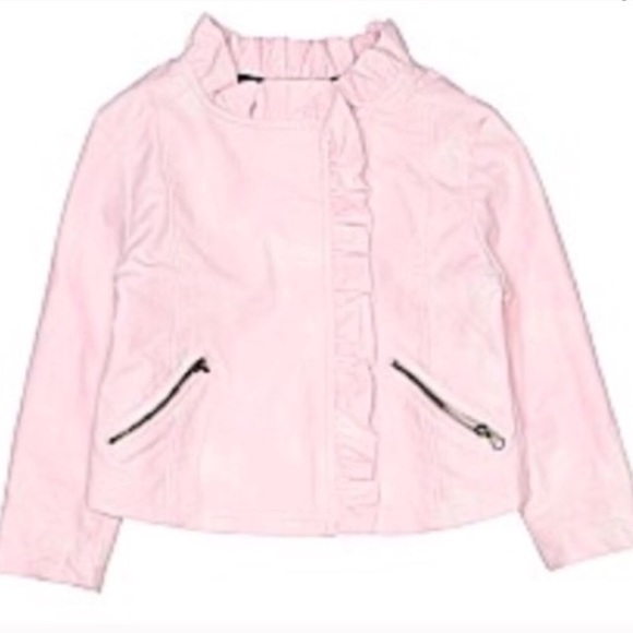 OshKosh Ruffle Moto Jacket Baby Pink Vegan Leather - Picture 2 of 8
